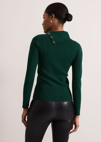 Phase Eight Regina Popper Collar Ribbed Knitwear Green Australia | GP1934576